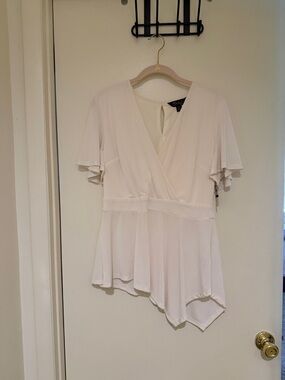 Thalia Sodi Ivory Wrap Peplum Blouse